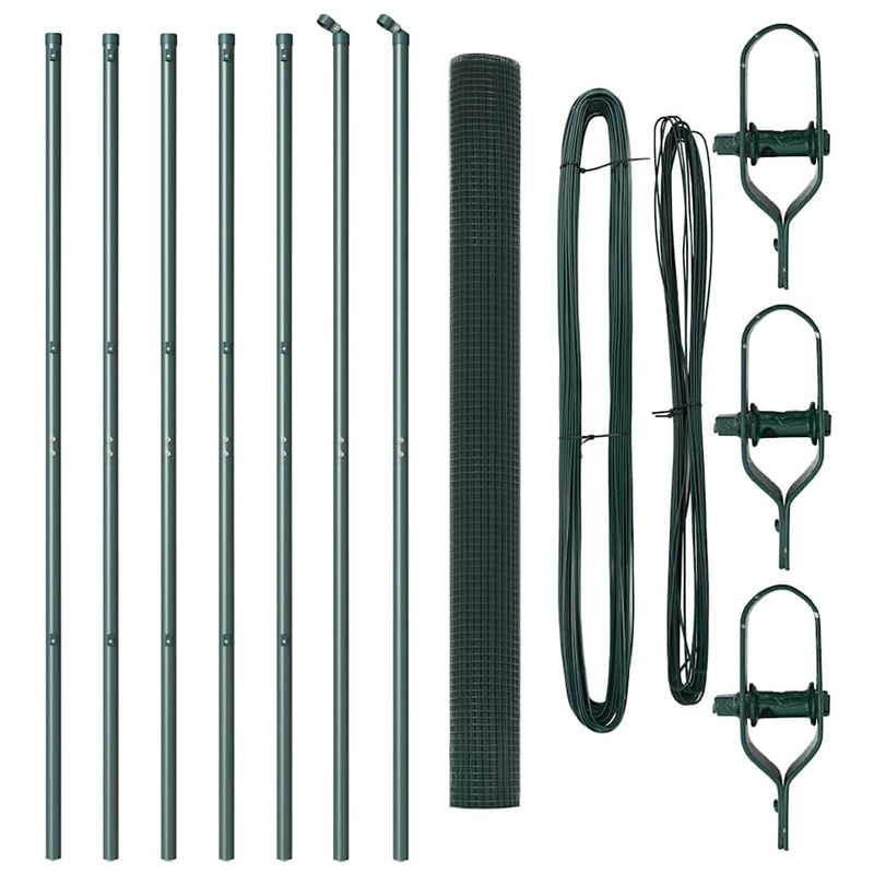 vidaXL Kerítés oszlopokkal Zöld 1.5 x 10 m Acél