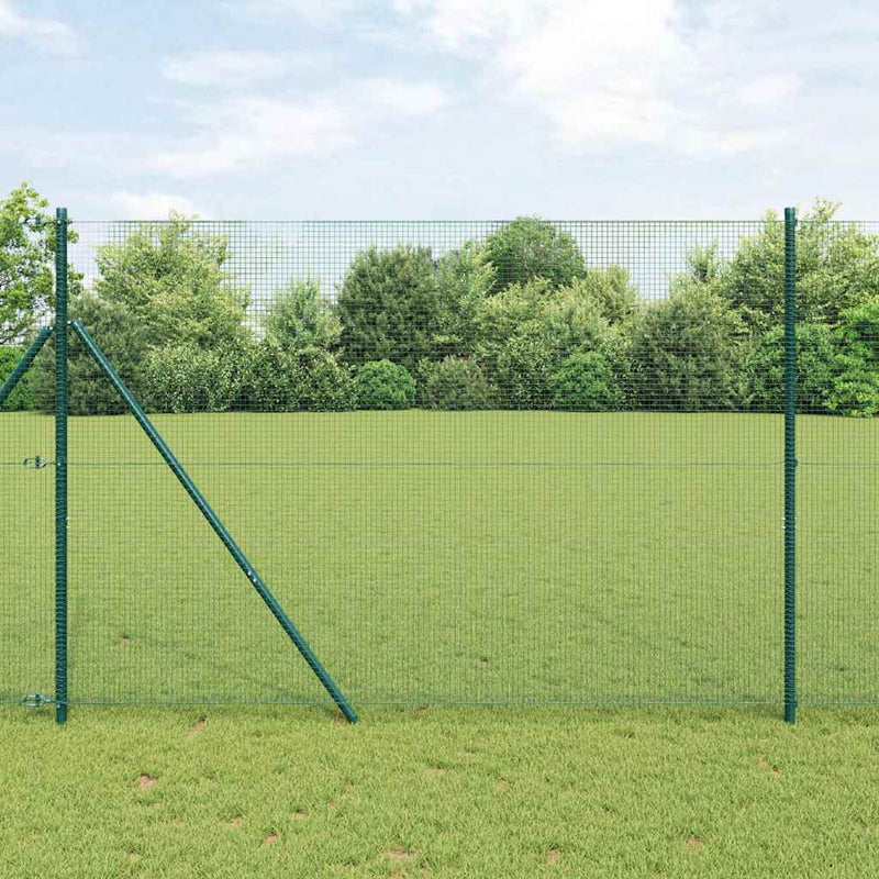 vidaXL Kerítés oszlopokkal Zöld 1.5 x 10 m Acél
