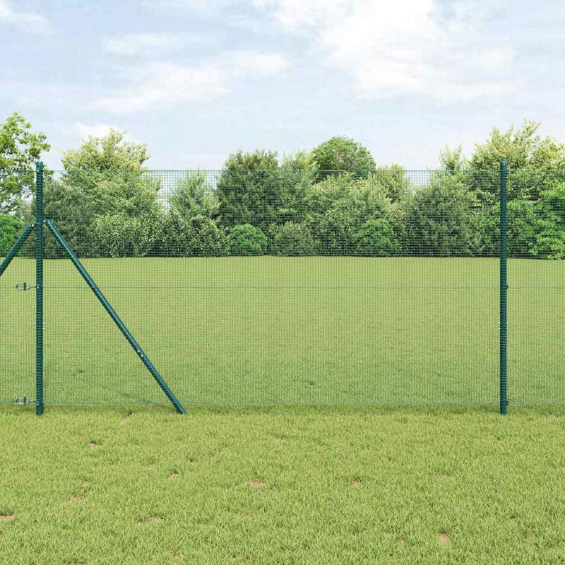 vidaXL Kerítés oszlopokkal Zöld 1 x 25 m Acél