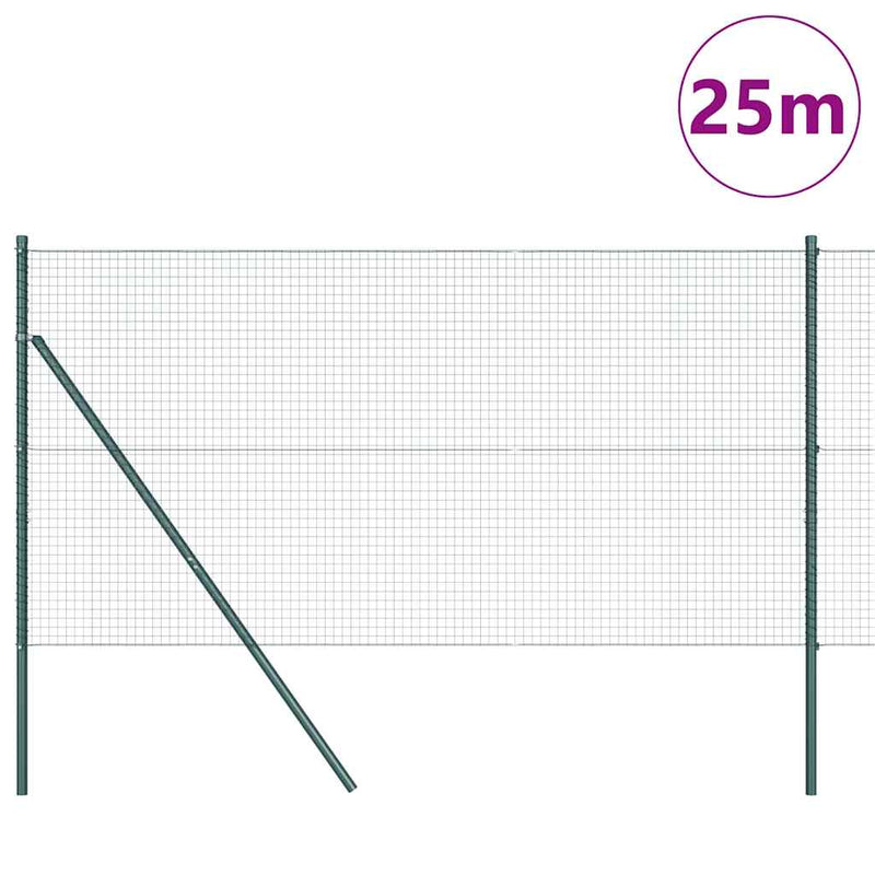vidaXL Kerítés oszlopokkal Zöld 1.2 x 25 m Acél