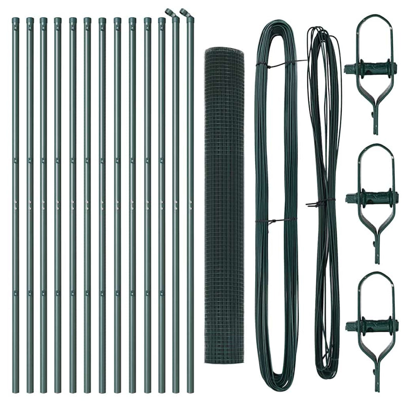 vidaXL Kerítés oszlopokkal Zöld 1.4 x 25 m Acél