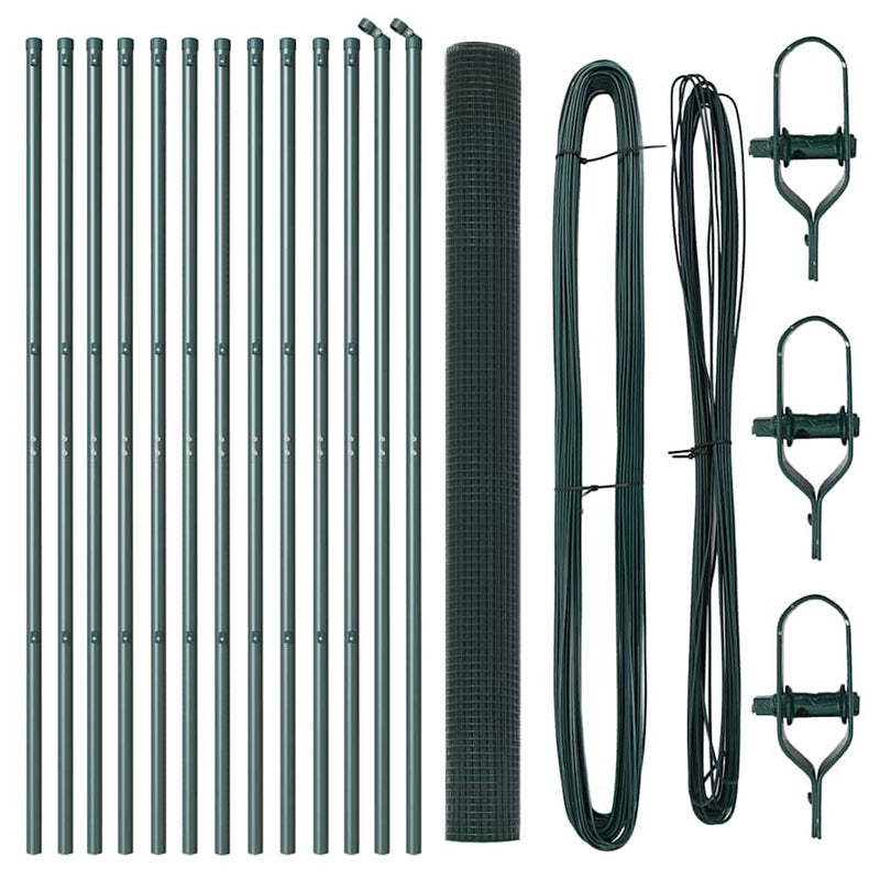 vidaXL Kerítés oszlopokkal Zöld 1.5 x 25 m Acél