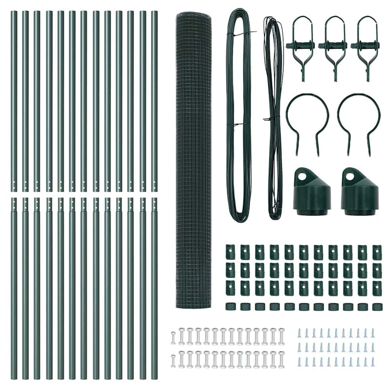 vidaXL Kerítés oszlopokkal Zöld 1.5 x 25 m Acél