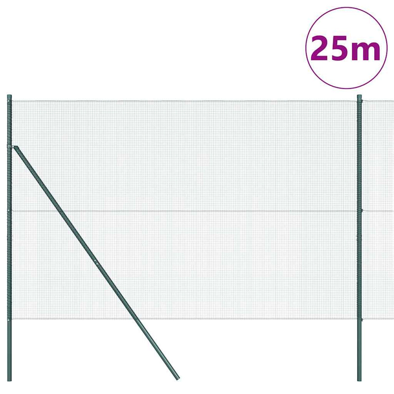 vidaXL Kerítés oszlopokkal Zöld 1.6 x 25 m Acél
