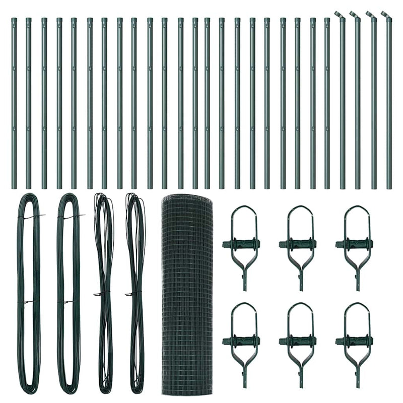 vidaXL Kerítés oszlopokkal Zöld 0.4 x 50 m Acél