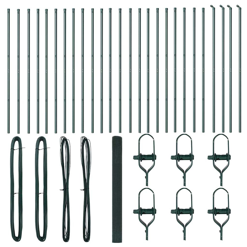 vidaXL Kerítés oszlopokkal Zöld 1.5 x 50 m Acél