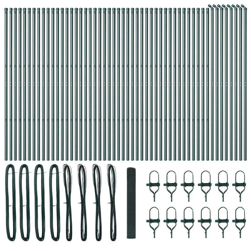 vidaXL Kerítés oszlopokkal Zöld 1 x 100 m Acél