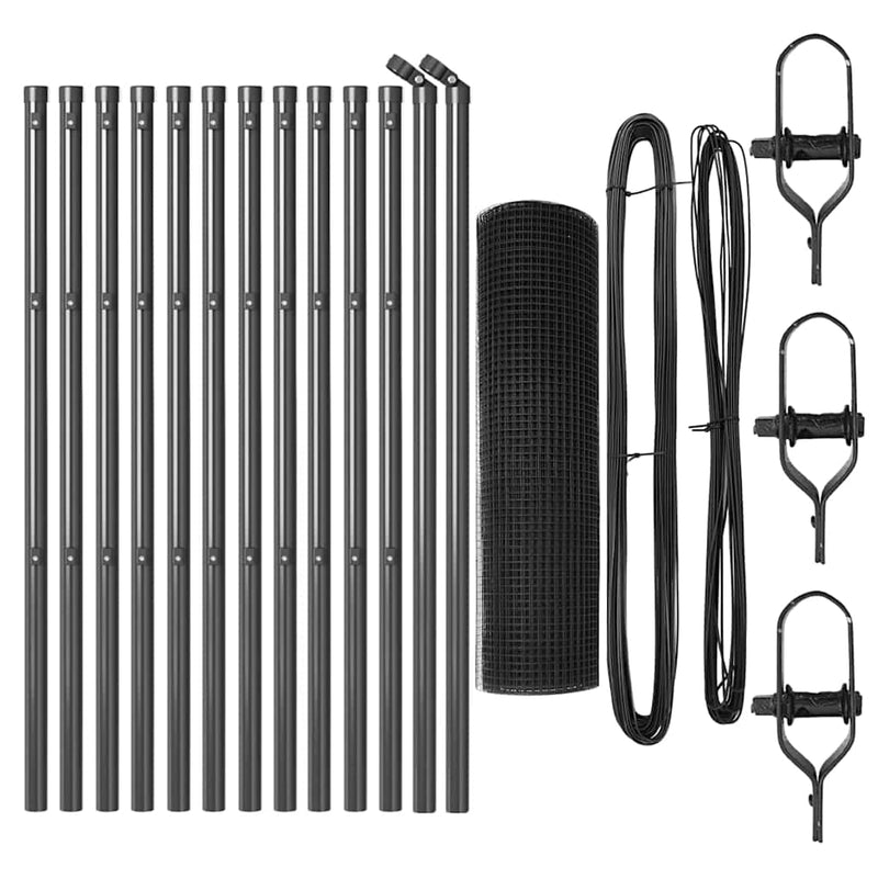 vidaXL Kerítés oszlopokkal Szürke 0,4 x 25 m Acél