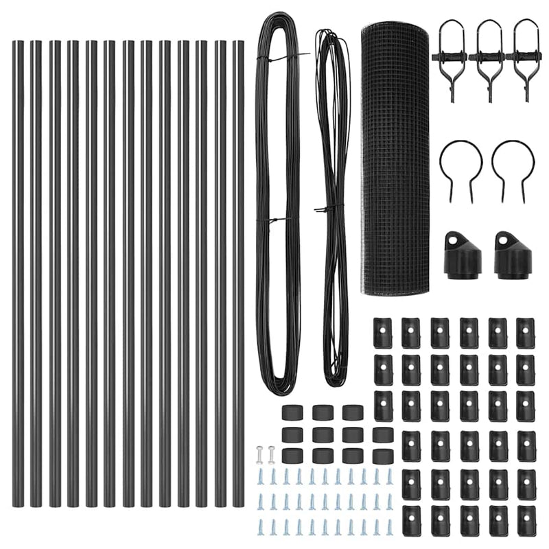 vidaXL Kerítés oszlopokkal Szürke 0,4 x 25 m Acél