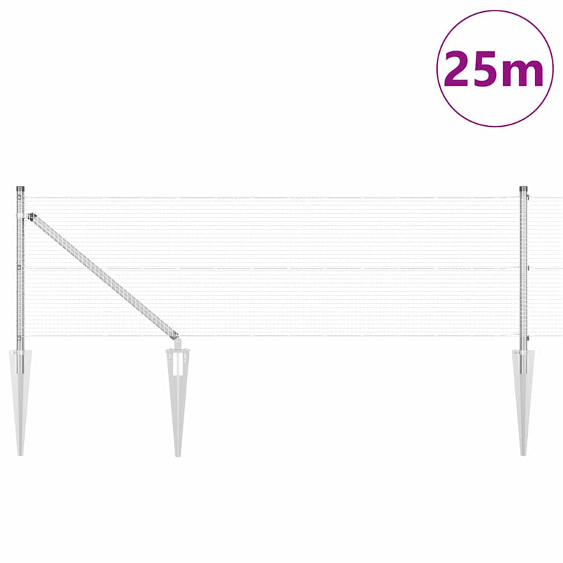 vidaXL Kerítés oszlopokkal Ezüst 0.5 x 25 m Acél