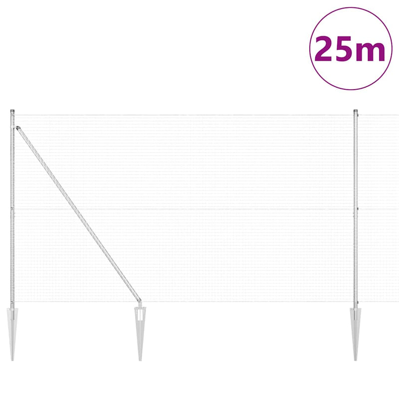 vidaXL Kerítés oszlopokkal Ezüst 1.5 x 25 m Acél