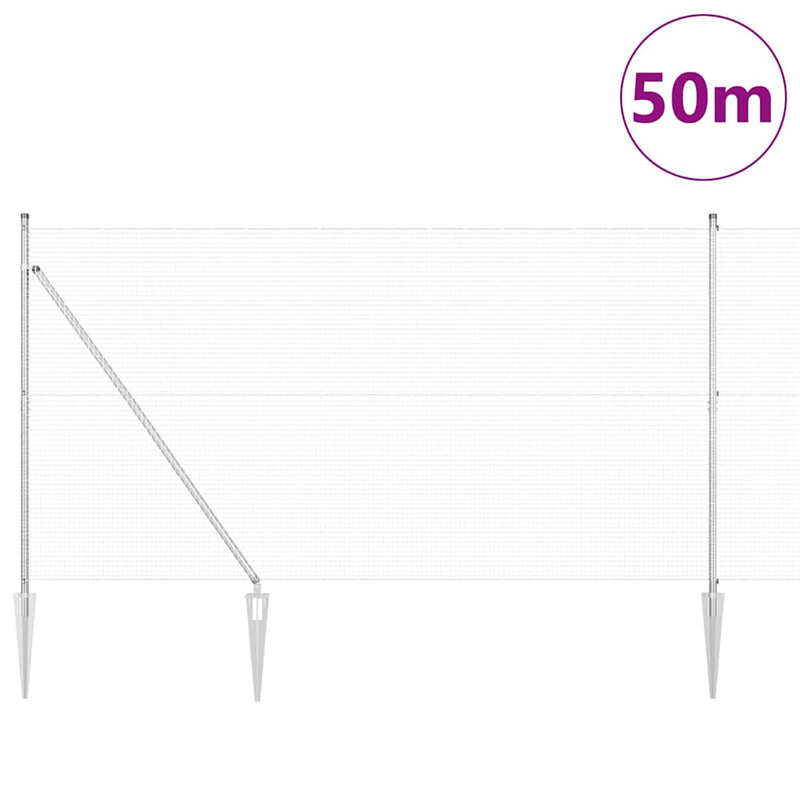 vidaXL Kerítés oszlopokkal Ezüst 1.5 x 50 m Acél