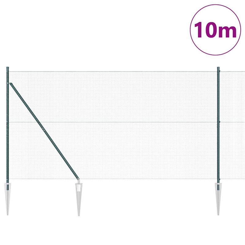 vidaXL Kerítés oszlopokkal Zöld 1.4 x 10 m Acél