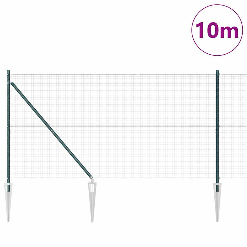 vidaXL Kerítés oszlopokkal Zöld 1.4 x 10 m Acél