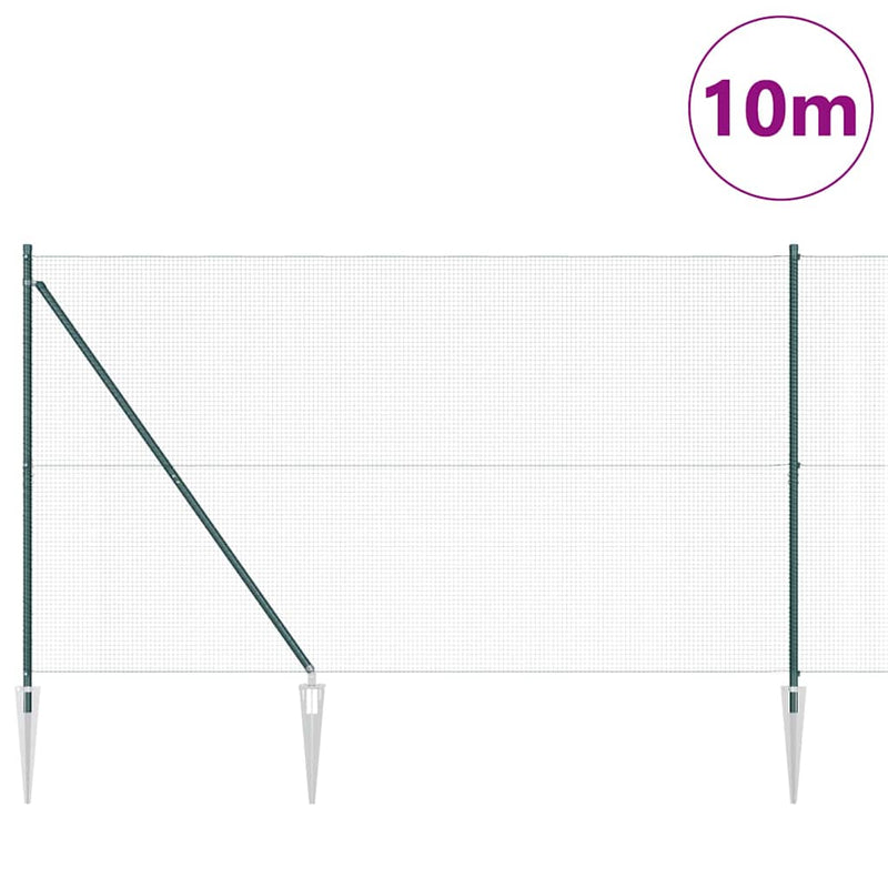 vidaXL Kerítés oszlopokkal Zöld 1.5 x 10 m Acél