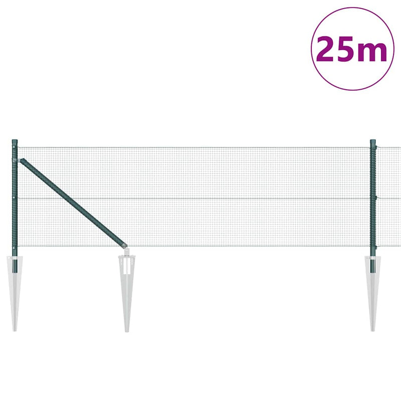 vidaXL Kerítés oszlopokkal Zöld 0,4 x 25 m Acél