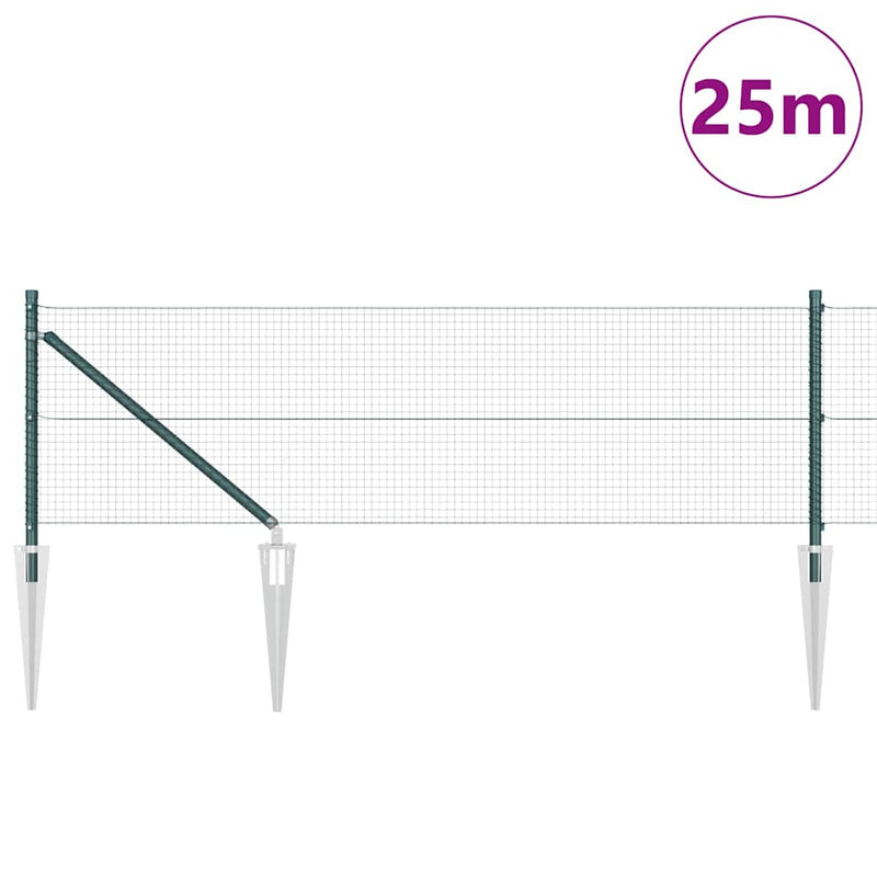 vidaXL Kerítés oszlopokkal Zöld 0,4 x 25 m Acél