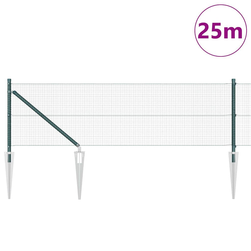 vidaXL Kerítés oszlopokkal Zöld 0.8 x 25 m Acél
