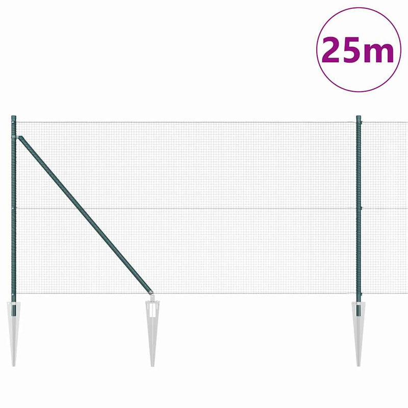 vidaXL Kerítés oszlopokkal Zöld 1 x 25 m Acél