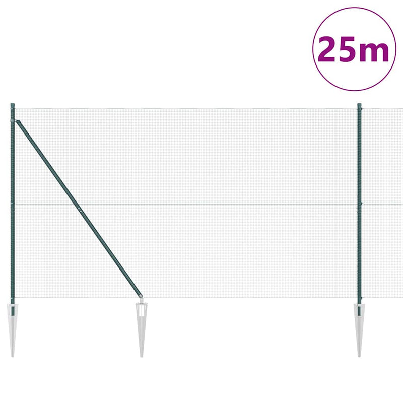 vidaXL Kerítés oszlopokkal Zöld 1.5 x 25 m Acél