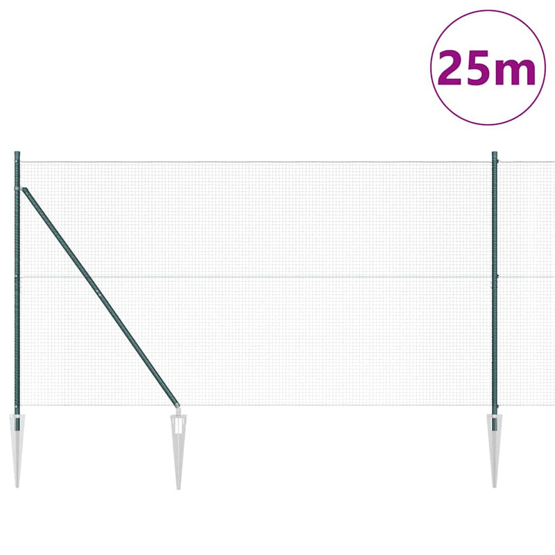 vidaXL Kerítés oszlopokkal Zöld 1.5 x 25 m Acél