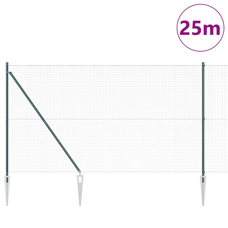 vidaXL Kerítés oszlopokkal Zöld 1.5 x 25 m Acél
