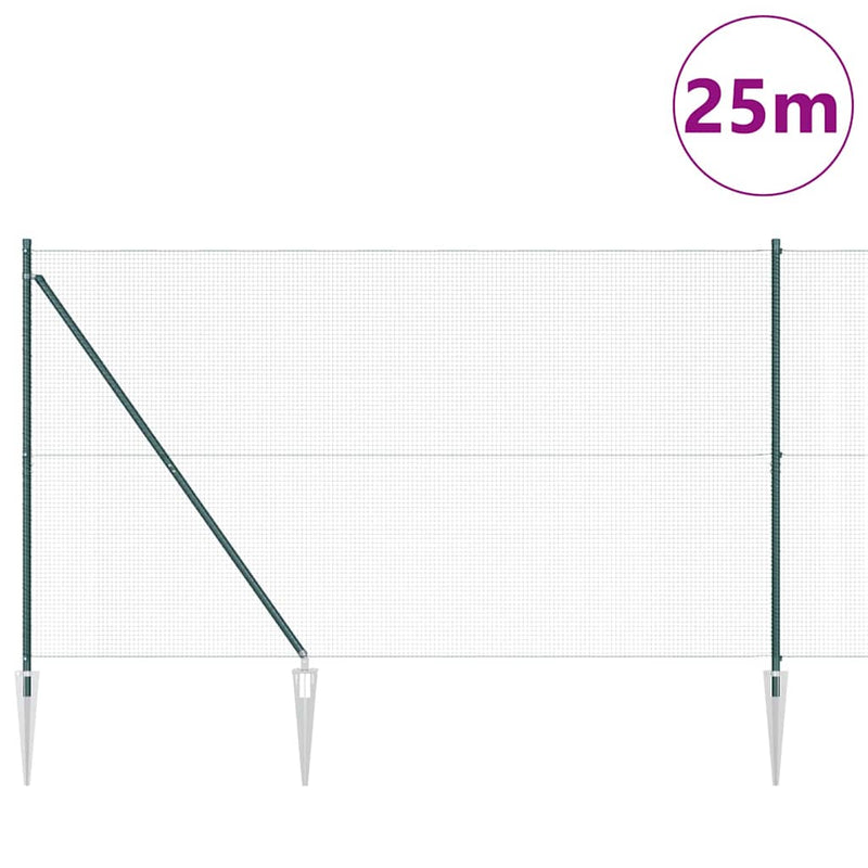 vidaXL Kerítés oszlopokkal Zöld 1.6 x 25 m Acél