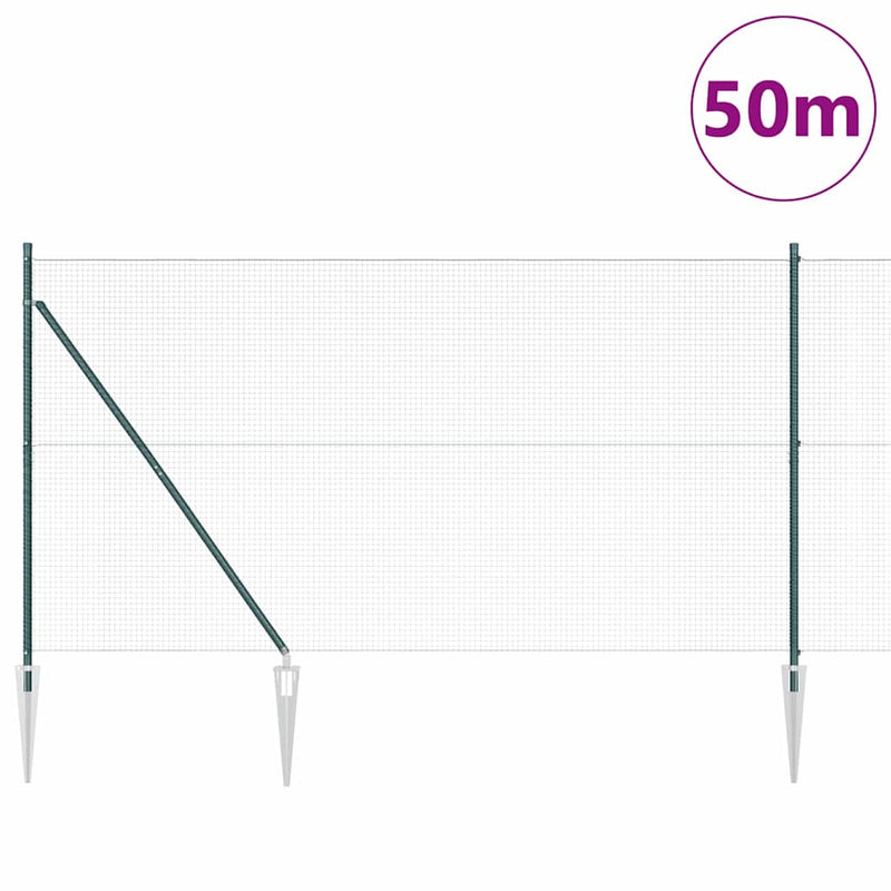 vidaXL Kerítés oszlopokkal Zöld 1.4 x 50 m Acél