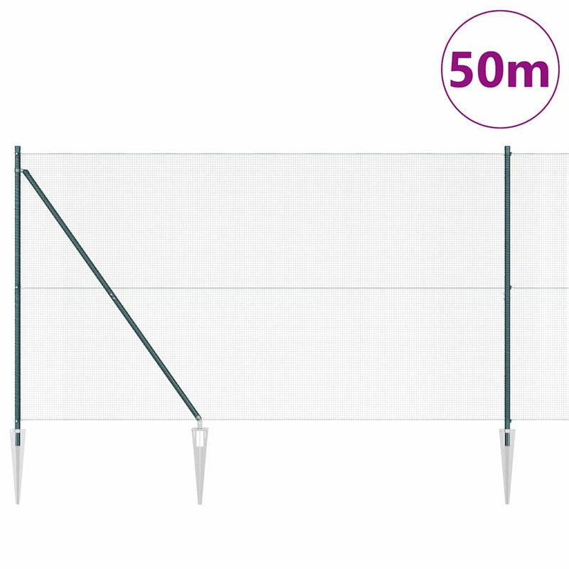 vidaXL Kerítés oszlopokkal Zöld 1.5 x 50 m Acél