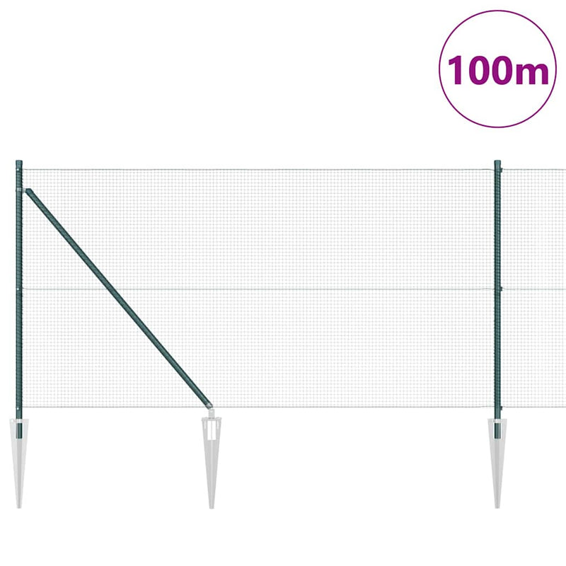 vidaXL Kerítés oszlopokkal Zöld 1 x 100 m Acél