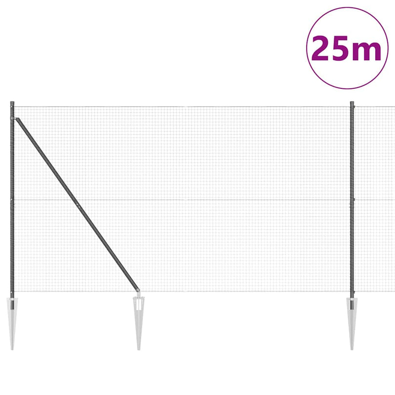 vidaXL Kerítés oszlopokkal Szürke 1.6 x 25 m Acél