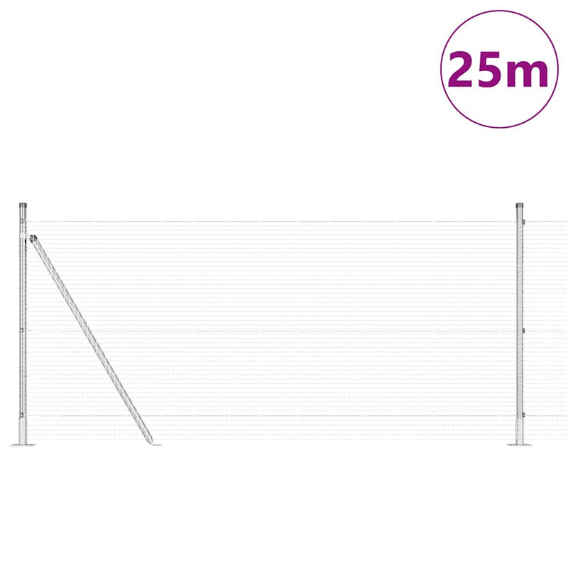 vidaXL Kerítés oszlopokkal Ezüst 1 x 25 m Acél