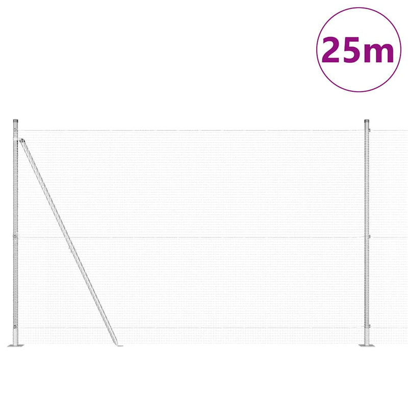 vidaXL Kerítés oszlopokkal Ezüst 1.6 x 25 m Acél