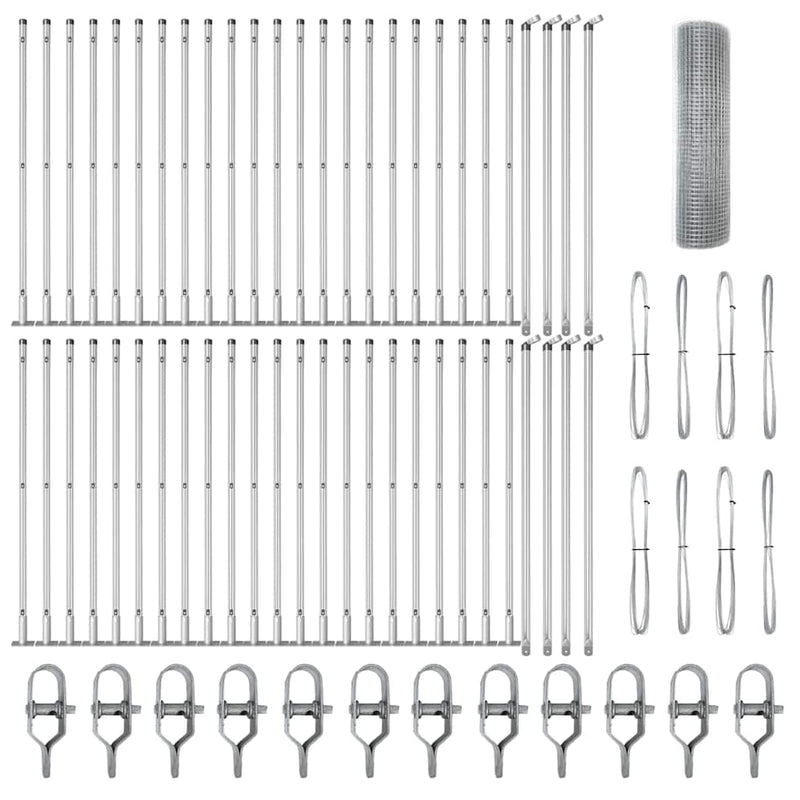 vidaXL Kerítés oszlopokkal Ezüst 0.4 x 100 m Acél
