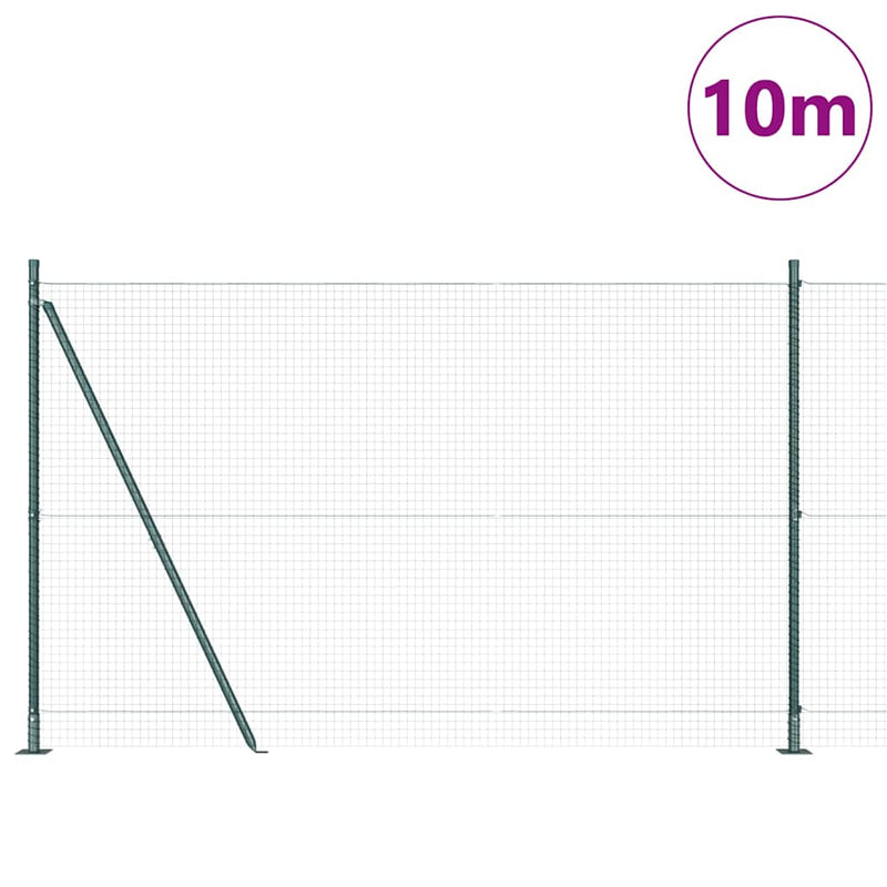 vidaXL Kerítés oszlopokkal Zöld 1.4 x 10 m Acél