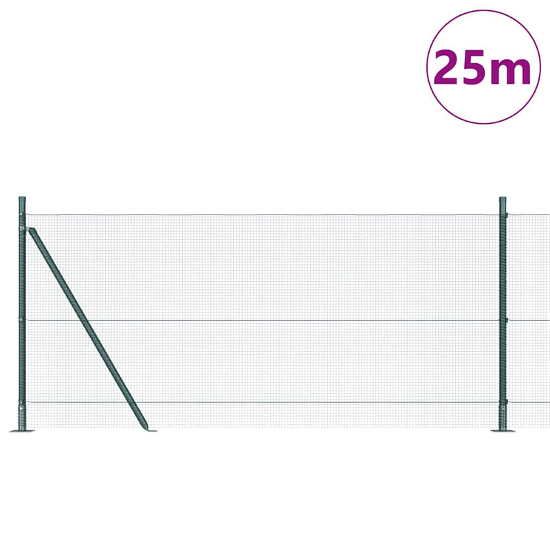 vidaXL Kerítés oszlopokkal Zöld 0.8 x 25 m Acél
