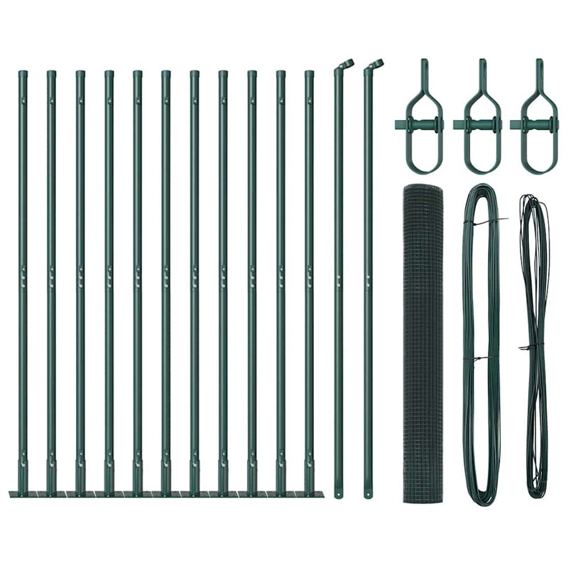 vidaXL Kerítés oszlopokkal Zöld 1.2 x 25 m Acél