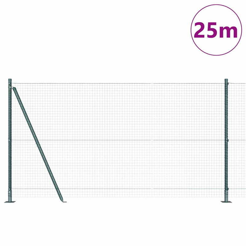 vidaXL Kerítés oszlopokkal Zöld 1.2 x 25 m Acél