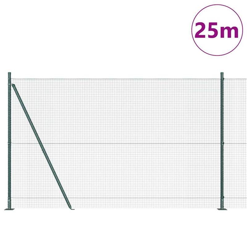 vidaXL Kerítés oszlopokkal Zöld 1.4 x 25 m Acél
