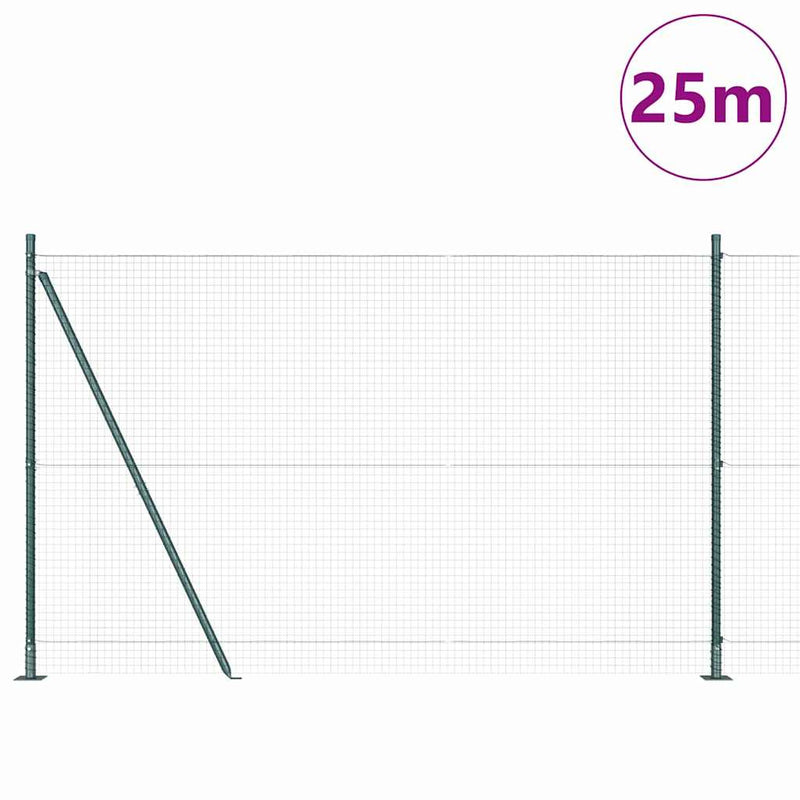 vidaXL Kerítés oszlopokkal Zöld 1.4 x 25 m Acél