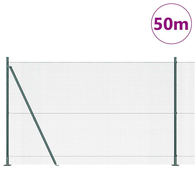 vidaXL Kerítés oszlopokkal Zöld 1.4 x 50 m Acél