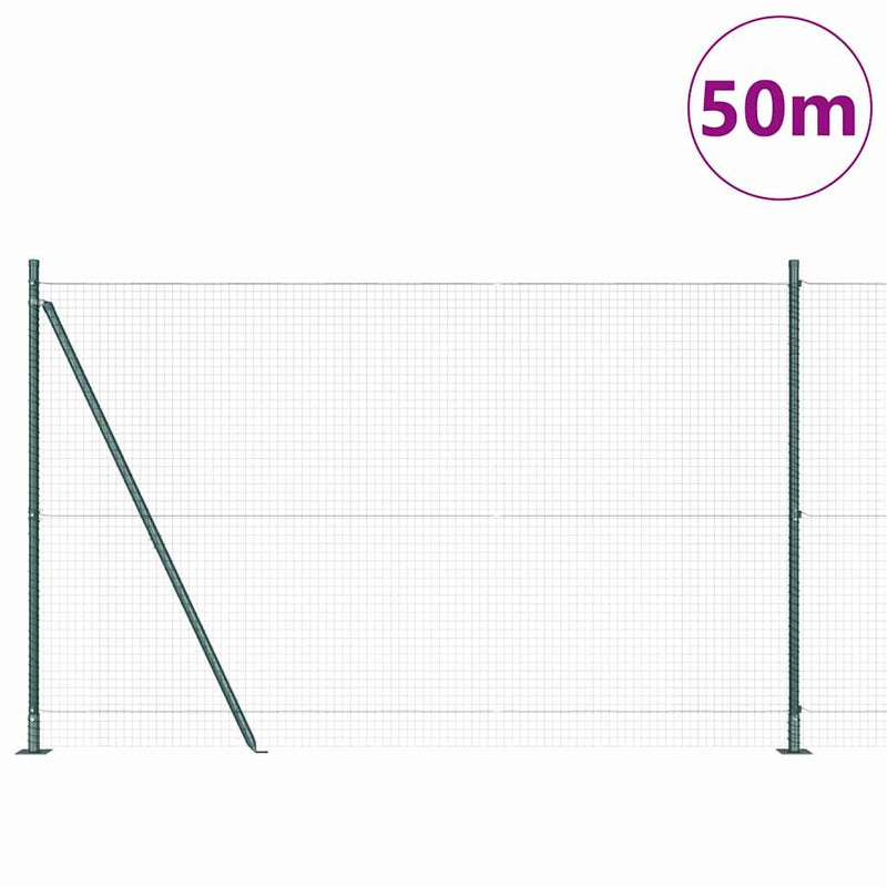 vidaXL Kerítés oszlopokkal Zöld 1.4 x 50 m Acél