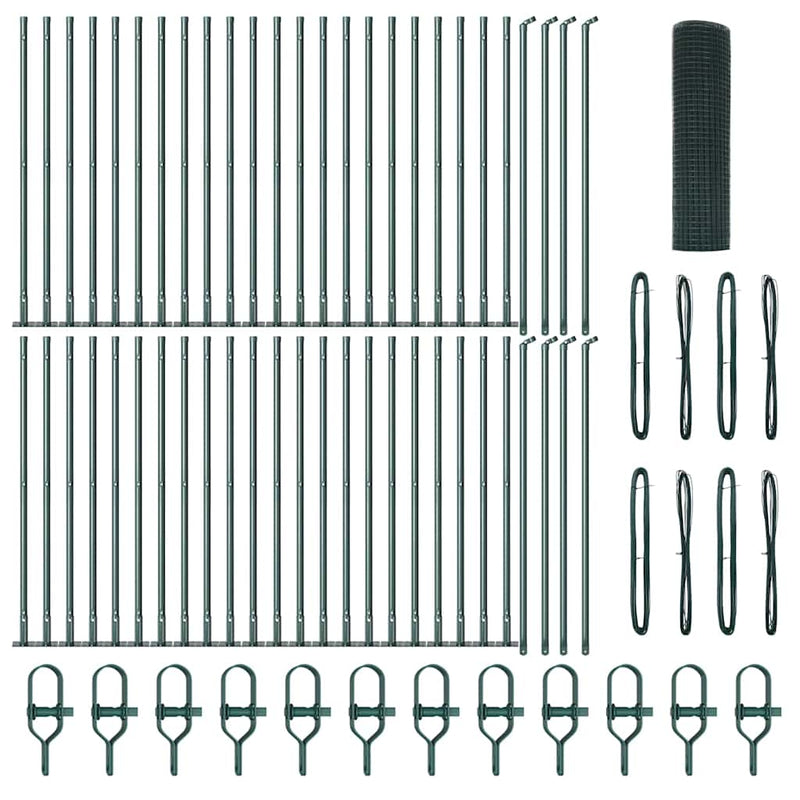 vidaXL Kerítés oszlopokkal Zöld 0.4 x 100 m Acél