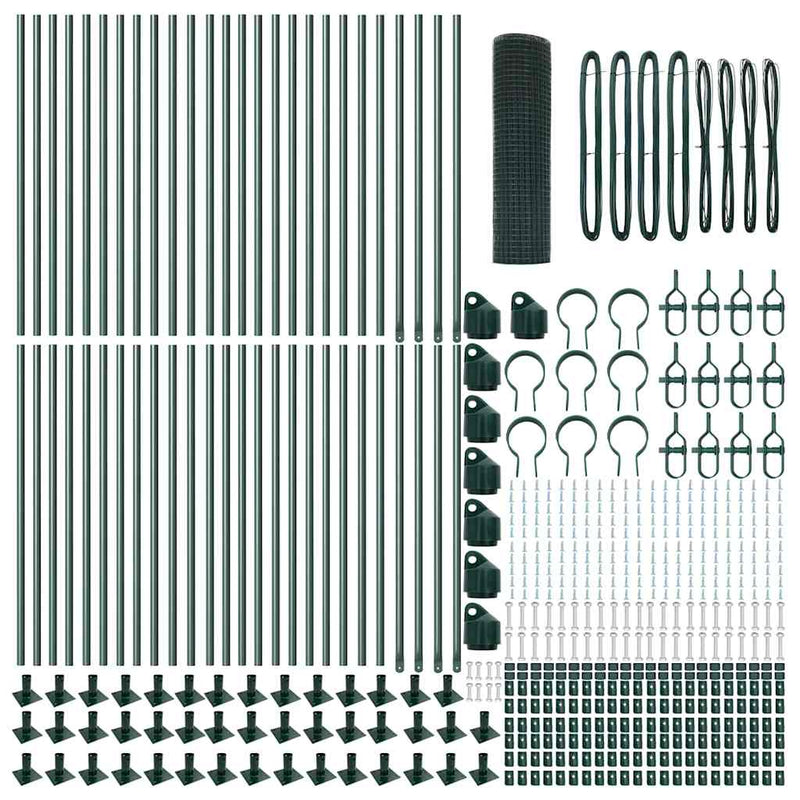 vidaXL Kerítés oszlopokkal Zöld 0.4 x 100 m Acél