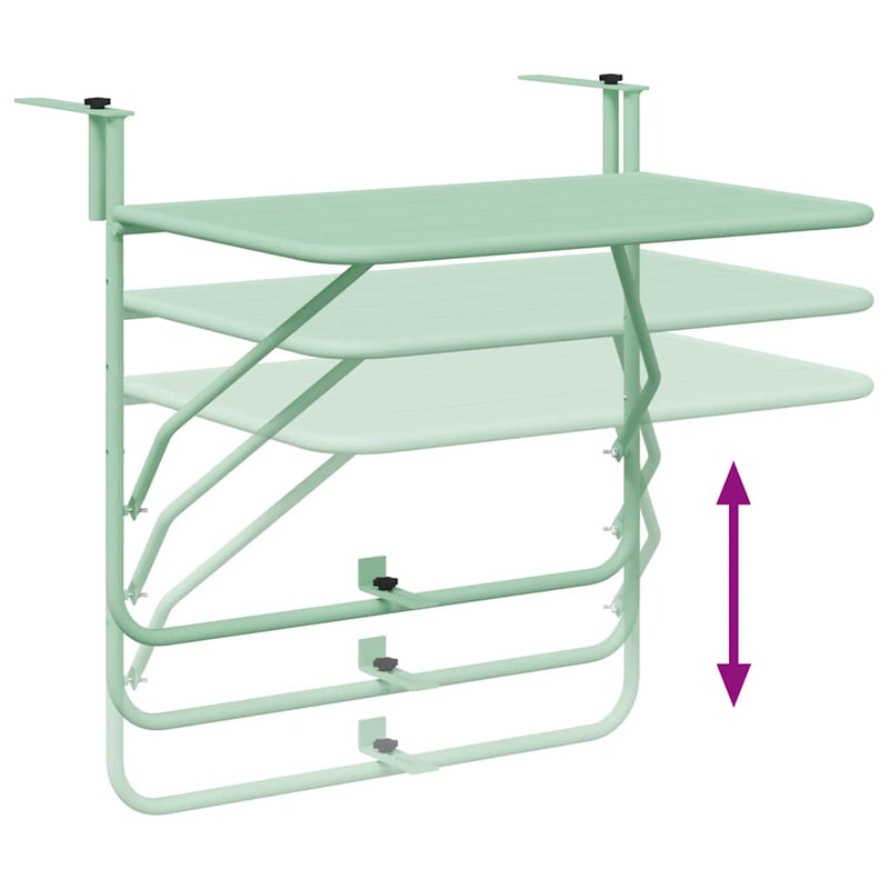 vidaXL Függő erkélyasztal Menta zöld 60 x 39 x 65 cm Acél