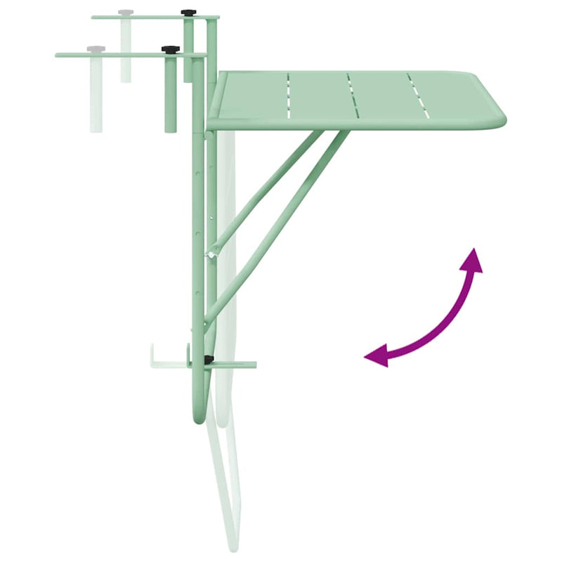 vidaXL Függő erkélyasztal Menta zöld 60 x 39 x 65 cm Acél