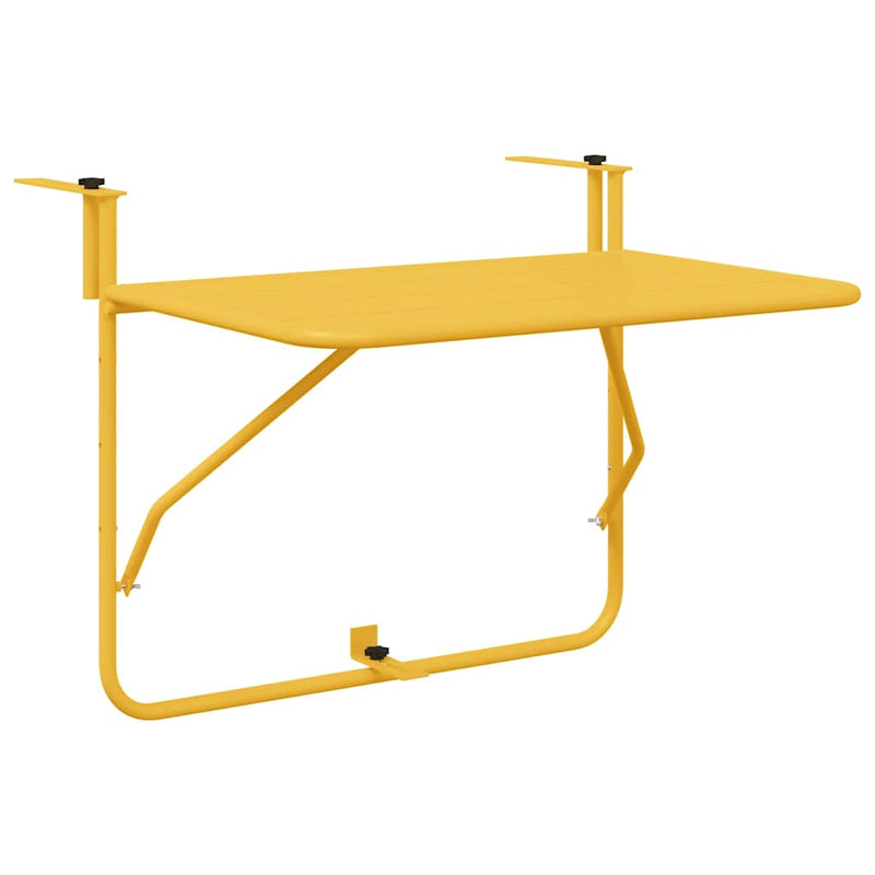 vidaXL Függő erkélyasztal Mustár 60 x 39 x 65 cm Acél