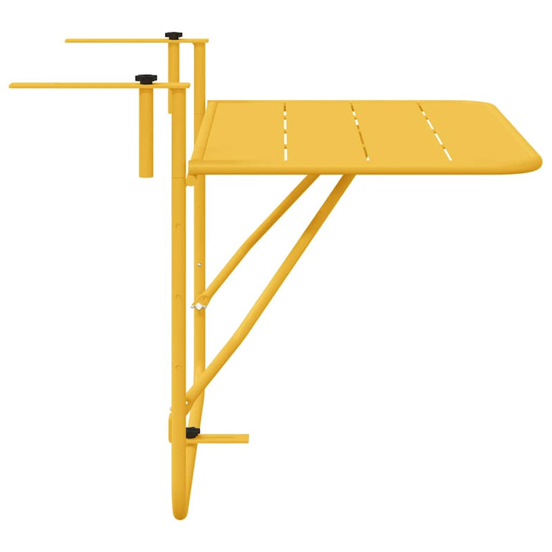 vidaXL Függő erkélyasztal Mustár 60 x 39 x 65 cm Acél