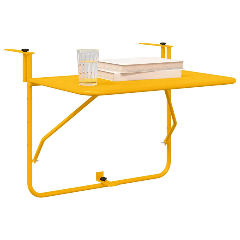 vidaXL Függő erkélyasztal Sárga 60 x 39 x 65 cm Acél