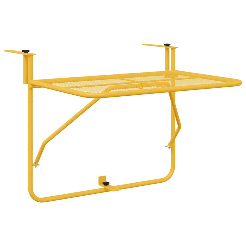 vidaXL Függő erkélyasztal Mustár 60 x 39 x 65 cm Acél